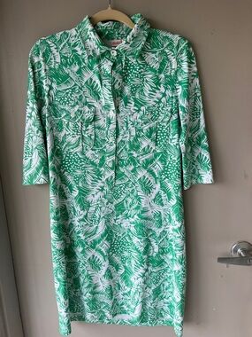Persifor Green and White Tropical Print Women's Dress